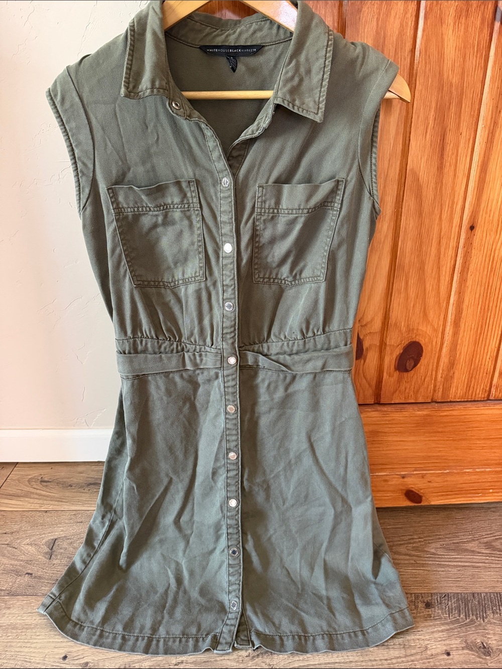 White House Black Market Olive Green Lyocell Utility Shirt Dress - Sz 8 (4-6)